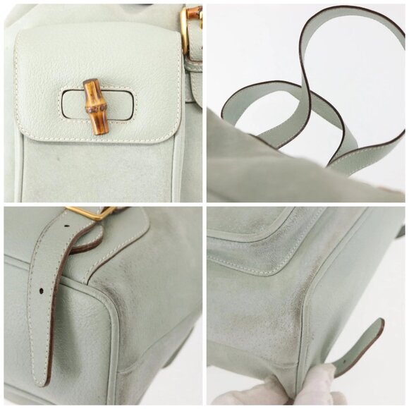 GUCCI Bamboo Backpack Suede Outlet Light Blue Gold